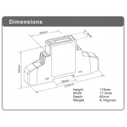 Energy meter with DIN rail 45 amps output pulse.
